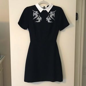 Oasis black bird dress with Peter Pan collar